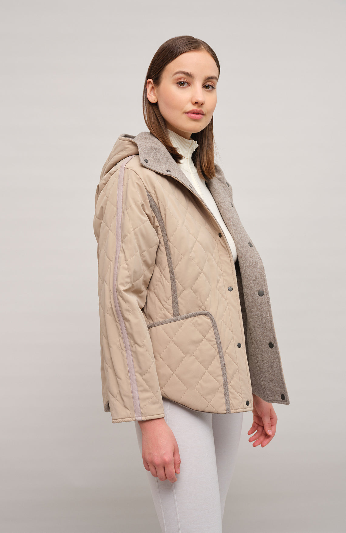 Veste à capuche en loden et quilt – Joelle