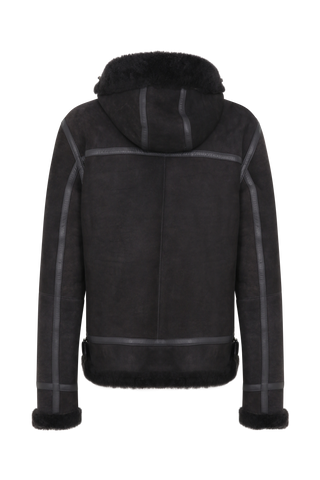 Bikerjacke aus Lammfell in der Farbe Elefant (Modell 727694_Norah-MV), Rückansicht – markante Silhouette mit sichtbarer Rückenpasse und klassischen Biker-Details.