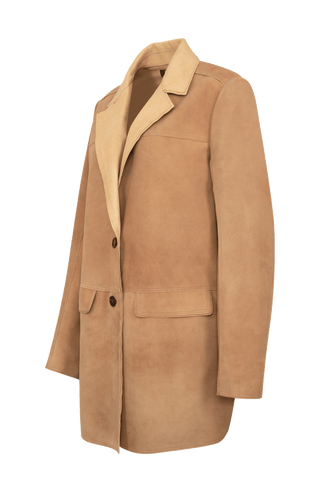 Damen-Halbmantel aus Veloursleder in Honiggelb – Modell Viona-CV 621693, Seitenansicht