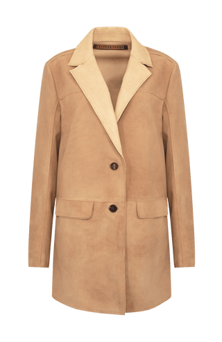 Damen-Halbmantel aus Veloursleder in Honiggelb – Modell Viona-CV 621693, Vorderansicht