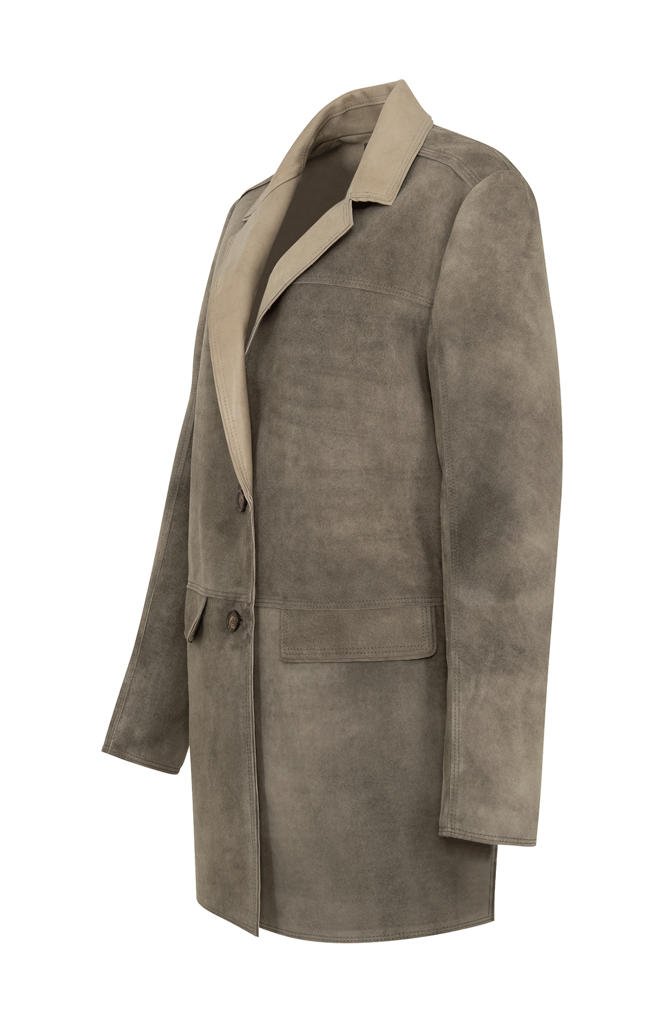 Damen-Halbmantel aus Veloursleder in Olivegrün – Modell Viona-CV 621693, Seitenansicht