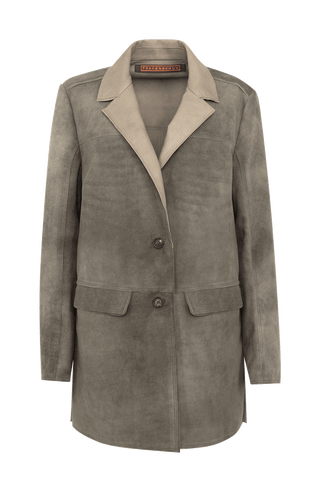 Damen-Halbmantel aus Veloursleder in Olivegrün – Modell Viona-CV 621693, Vorderansicht