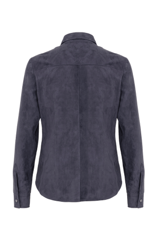 Damen Lederhemd von Frauenschuh, Modell Fanny-CA in Midnight (1630) – Ruckeansicht, hochwertiges Veloursleder, gefertigt in Österreich