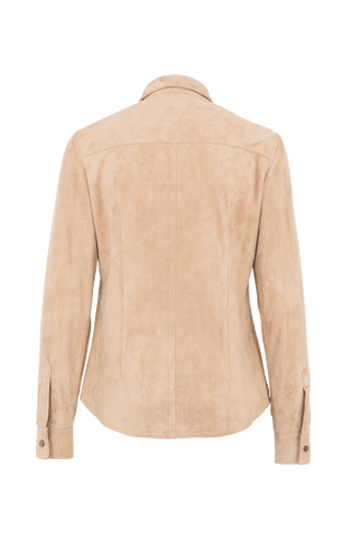 Damen Lederhemd von Frauenschuh, Modell Fanny-CA in Midnight (1940 caramel) – Rueckansicht, hochwertiges Veloursleder, gefertigt in Österreich