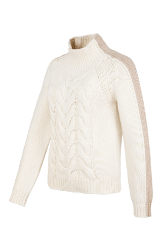Damen-Strickpullover mit Zopfmuster in creme– Modell SaraCable-CWS 886541, Seitenansicht