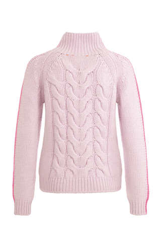 Damen-Strickpullover mit Zopfmuster in Rosé – Modell SaraCable-CWS 886541, Rückansicht