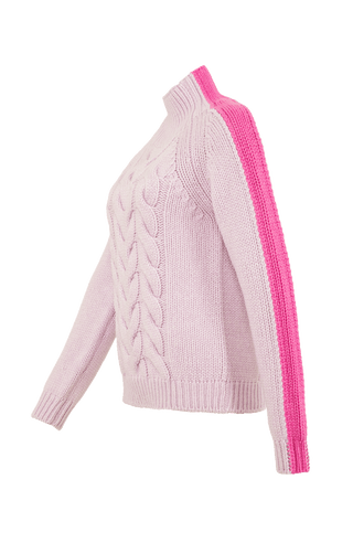 Damen-Strickpullover mit Zopfmuster in Rosé – Modell SaraCable-CWS 886541, Seitenansicht