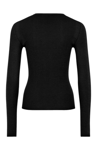 Eng anliegender Rundhalspullover von Frauenschuh aus weichem Kaschmir, wolle Seide mix in der Farbe schwarz Made in Italy - Rueckansicht Freisteller