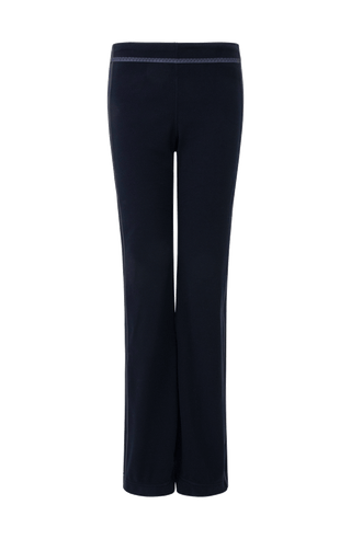 Dunkelblaue Damen-Fleecehose von Frauenschuh, Modell Inga-BF 1630 in Farbe Midnight – Vorderansicht -sportlich-legere Hose für Frühling und Sommer, ideal für Freizeit und Outdoor.