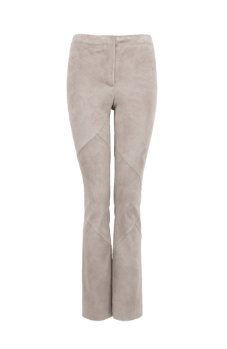 Grau beige gerade Velourslederhose von vorne