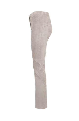 Grau beige gerade Velourslederhose von der Seite