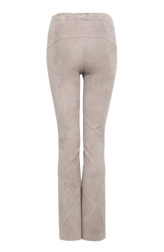 Grau beige gerade Velourslederhose von hinten