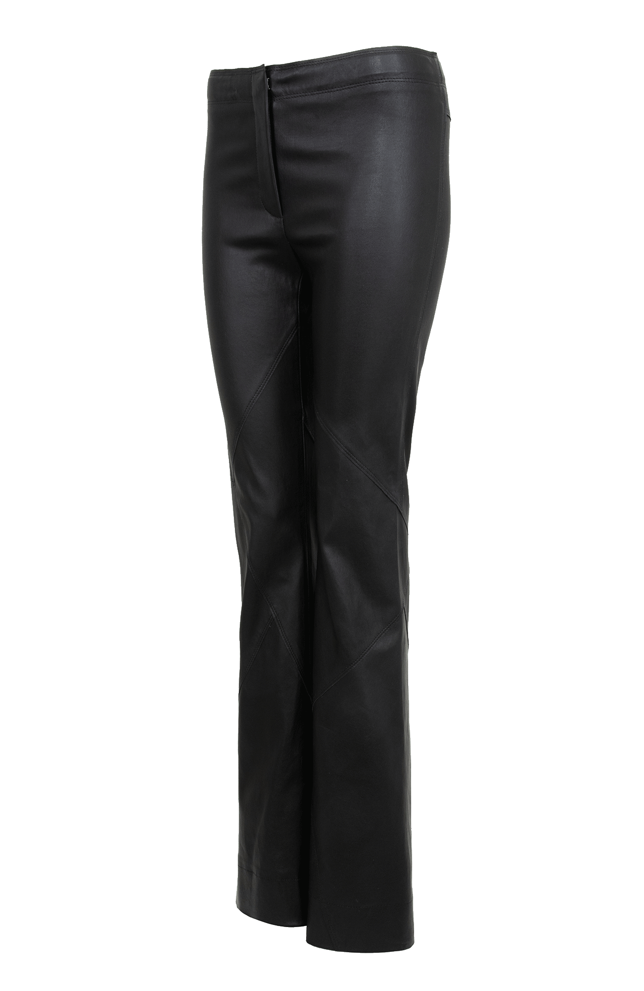Schwarze Glattleder Hose von der Seite