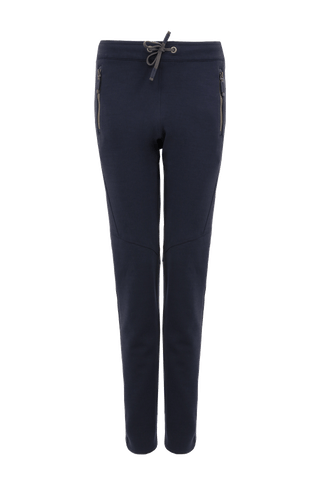 Frauenschuh Clio PSW Wollhose für Damen in Midnight-Dunkelblau (163-0), Vorderansicht. Leichte, atmungsaktive Stretchhose für Frühling und Sommer, ideal für Freizeitaktivitäten und Sport. Mit elastischem Bund zum Zubinden und praktischen Reißverschlusstaschen für einen sportlich-modernen Look