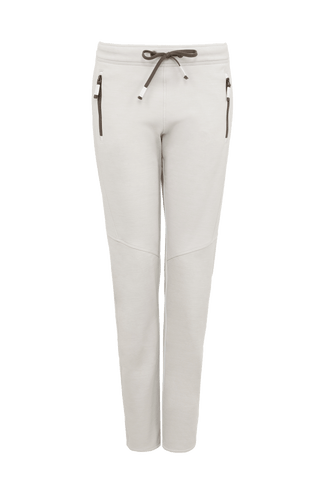 Frauenschuh Clio PSW Wollhose für Damen in Glacier-Weiß (226-0), Vorderansicht. Leichte, atmungsaktive Stretchhose für Frühling und Sommer, ideal für Freizeitaktivitäten und Sport. Mit elastischem Bund zum Zubinden und praktischen Reißverschlusstaschen für einen modernen, sportlichen Look