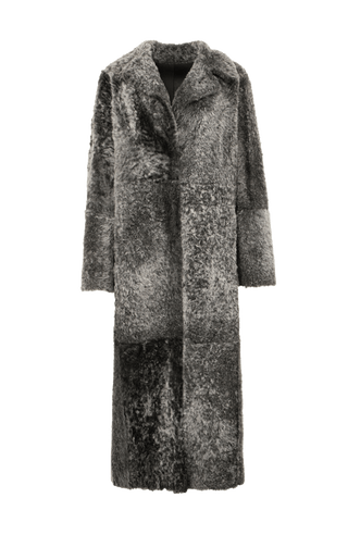 Lammfell Mantel schwarz grau von vorne