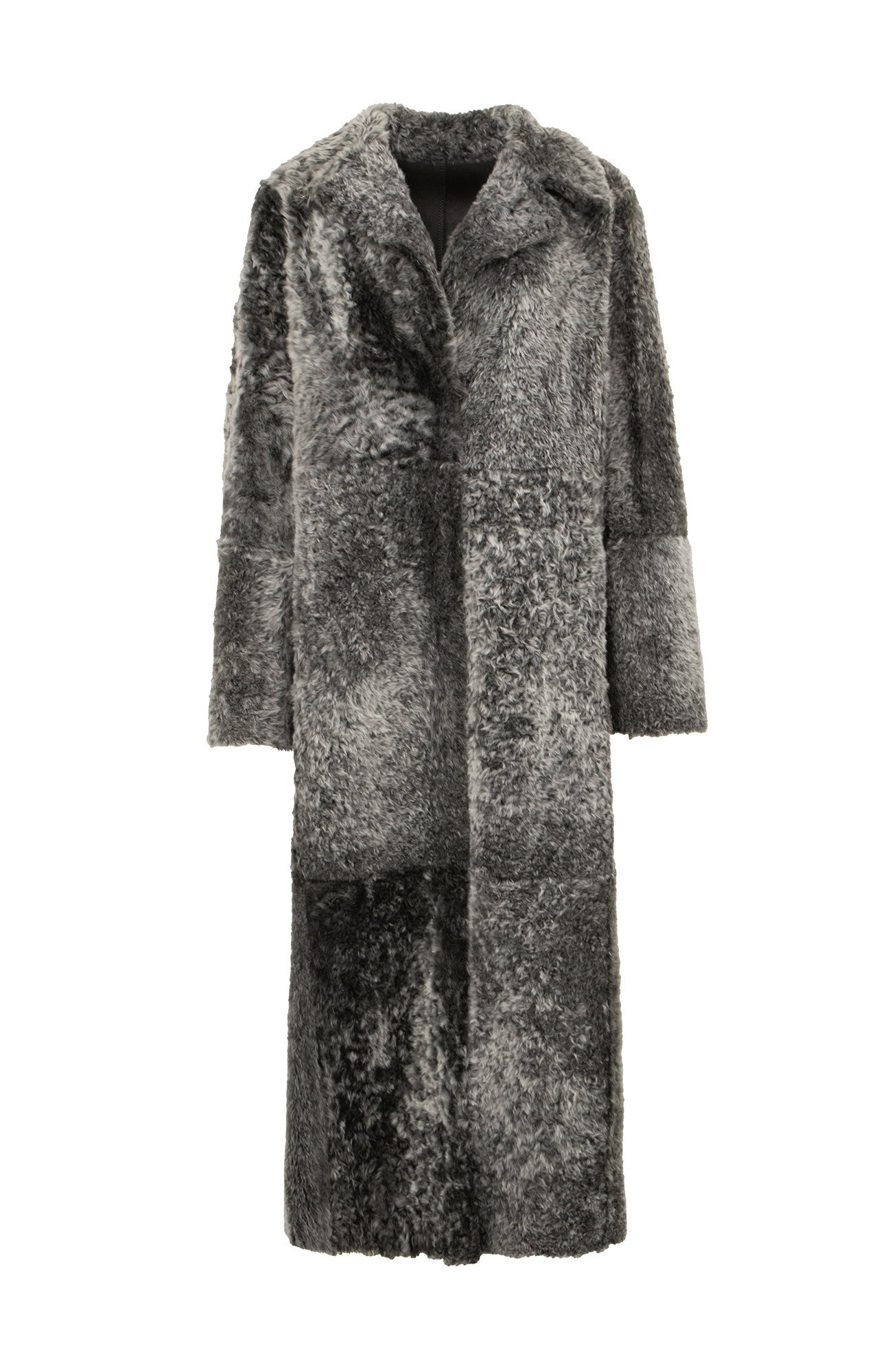 Lammfell Mantel schwarz grau von vorne