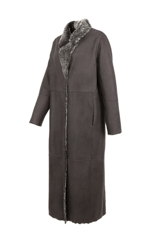 Lammfell Mantel schwarz grau von der Seite