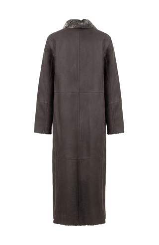 Lammfell Mantel schwarz grau von hinten