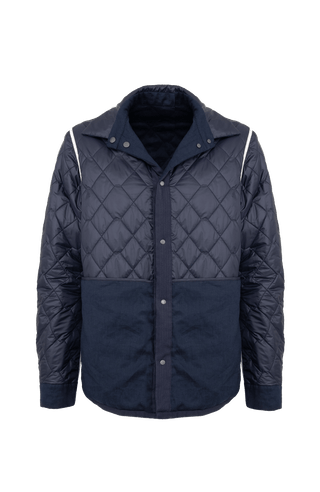 dunkelblaue Herren Leinen-Quilt Jacke gewendet
