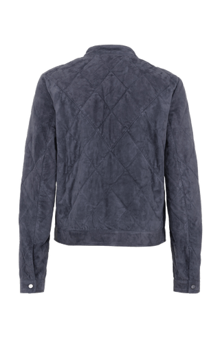 Leder Bomberjacke aus Velourleder dunkelblau von hinten