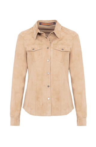 Damen Lederhemd von Frauenschuh, Modell Fanny-CA in  (940 caramel) – Vorderansicht hochwertiges Veloursleder, gefertigt in Österreich