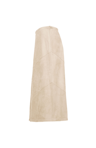 Beiger Veloursleder Rock von der Seite