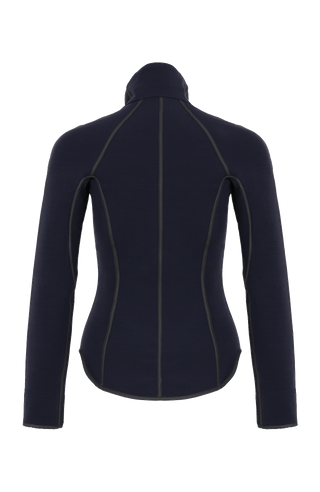 Rückansicht der Damen-Stretchjacke „Wera“ in Midnight (dunkelblau) – zeigt den klaren, taillierten Schnitt und das glatte, elastische Material; ideal für Frühling und Sommer sowie als Midlayer im Winter