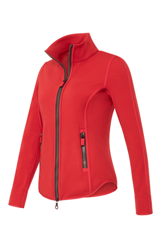 Frauenschuh Wera WP Sportjacke für Damen in Ruby (rot), nachhaltige Stretchjacke für Frühling, Sommer, Herbst und zum layern im Winter, atmungsaktiv und elastisch für optimale Bewegungsfreiheit. Ideal für Sport und Outdoor-Aktivitäten, mit femininer Passform, 2-Wege-Reißverschluss und praktischen Reißverschlusstaschen, seitlich höher geschnitten als vorne und hinten