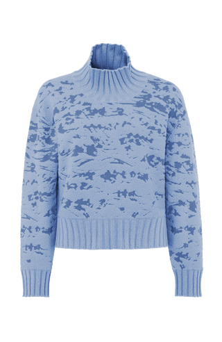 Cashmere Merino Pullover blau mit Berg Motiv von vorne