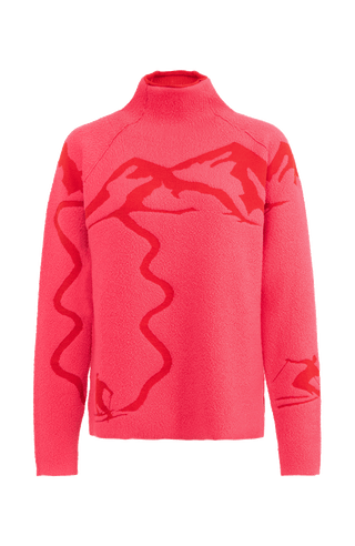 Cashmere Merino Pullover pink mit Berg Motiv von vorne