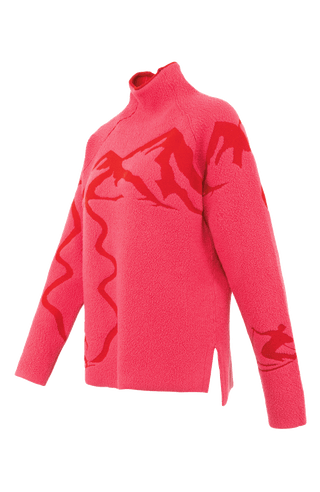 Cashmere Merino Pullover in pink mit Berg Motiv von der Seite
