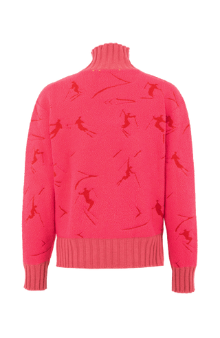 Cashmere Merino Pullover pink mit Schifahrer Motiv von hinten