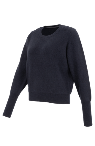 Cashmere Pullover mit Schulterpolster in dunkelblau von der Seite