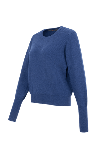 Cashmere Pullover  mit Schulterpolster in dunkelblau von der Seite