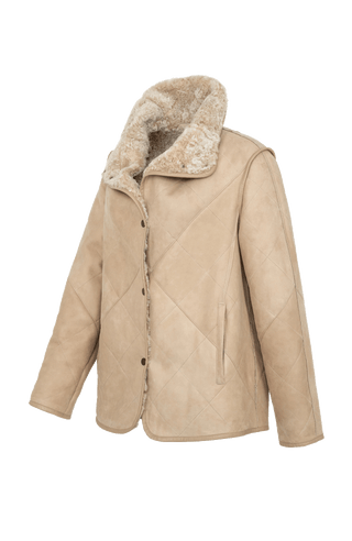 Lammfell Jacke hellbraun von der Seite