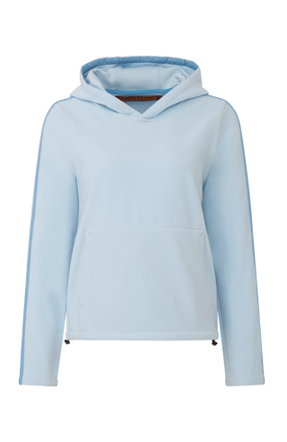 Damen Fleece Pullover in hellblau Frontansicht.