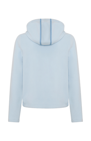 Damen Fleece Pullover in hellblau Rückenansicht.