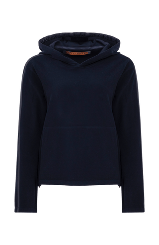 Damen Fleece Pullover in dunkelblau Frontansicht.