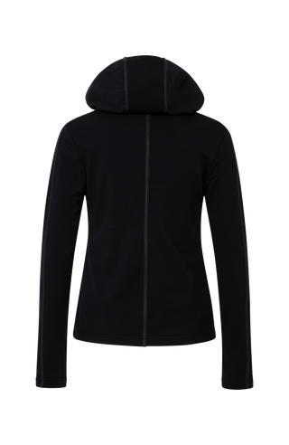 Schwarze Damen Stretch Jacke mit Kapuze von hinten