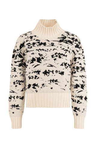 Cashmere Merino Pullover creme mit Berg Motiv von vorne