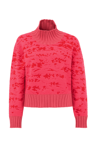 Cashmere Merino Pullover pink mit Berg Motiv von vorne