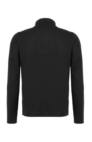 Herren-Poloshirt mit langen Ärmeln in Schwarz, Modell 400648 ALAN-SW – Rueckansicht. Klassischer Kragen mit Knopfleiste.