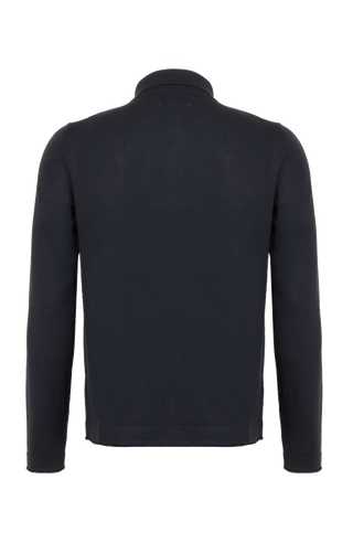 Herren-Poloshirt mit langen Ärmeln in dunkelblau, Modell 400648 ALAN-SW – Rueckansicht Klassischer Kragen mit Knopfleiste.