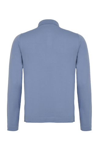 Herren-Poloshirt mit langen Ärmeln in hellblau, Modell 400648 ALAN-SW – Rueckansicht Klassischer Kragen mit Knopfleiste.