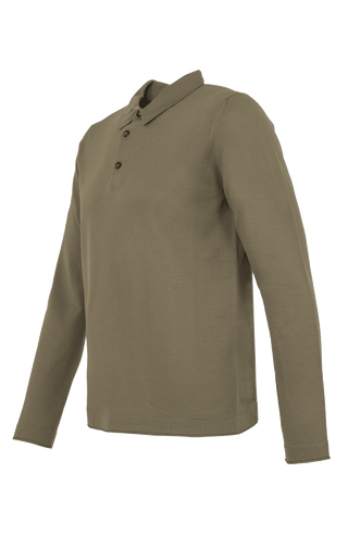 Herren-Poloshirt mit langen Ärmeln in oliv grün, Modell 400648 ALAN-SW – Seitenansicht Klassischer Kragen mit Knopfleiste.