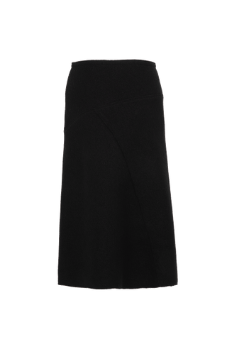 Knielanger Damen-Walkrock Modell Zita in Schwarz, Rueckansicht – eleganter Wollrock mit klassischem Schnitt, ideal für Herbst und Winter.