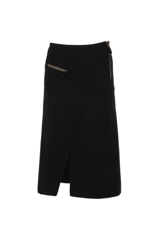 Knielanger Damen-Walkrock Modell Zita in Schwarz, Vorderansicht – eleganter Wollrock mit klassischem Schnitt, ideal für Herbst und Winter.