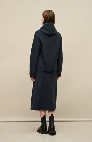 Knielanger Damen Walkrock midnight von hinten