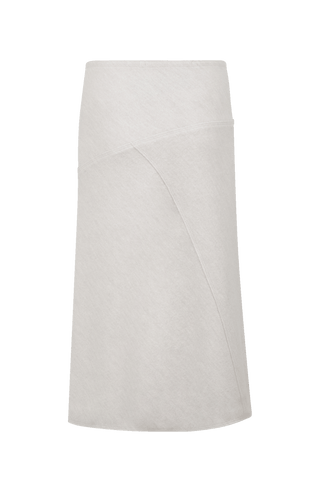 Knielanger Damen-Walkrock Modell Zita in sandstone Rueckansicht – eleganter Wollrock mit klassischem Schnitt, ideal für Herbst und Winter.